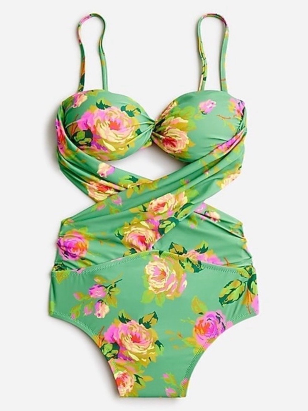 NWT J Crew size 22 green floral crisscross cutout bandeau one piece swimsuit
